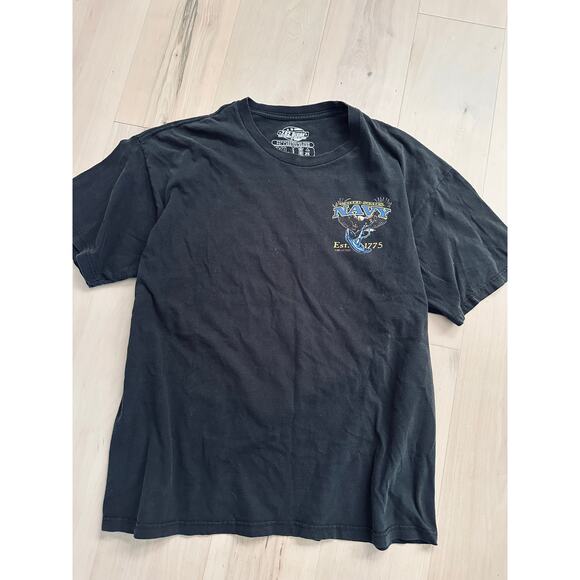 Y2K Navy T shirt Size XL Back Eagle Flag Graphic Print Made USA 100% Cotton - Picture 2 of 5